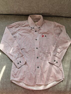 Wrangler Kids White Button-Down Shirt with Red Geo Print